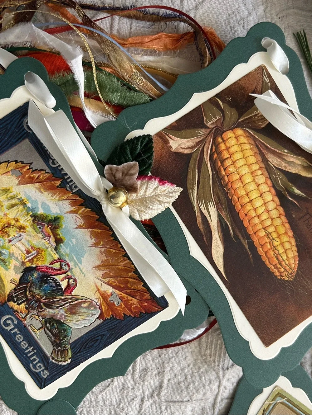 Thanksgiving garland 1900s vintage repurposed holiday postcards
